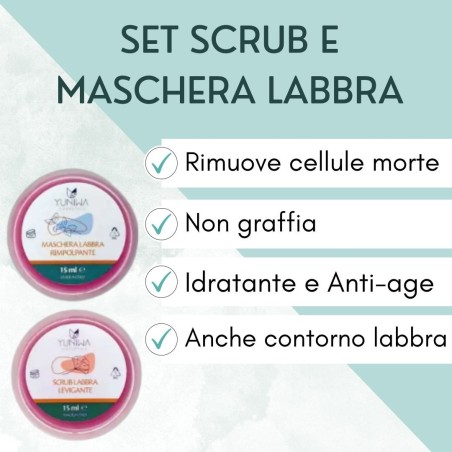 yuniwa cosmetics  Set Labbra Scrub + Maschera Rimpolpante  Cura delle labbra