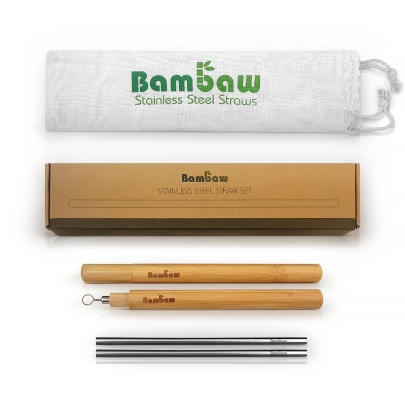 bambaw  Set di Cannucce in Acciaio con Custodia in Bamboo  Idee regalo