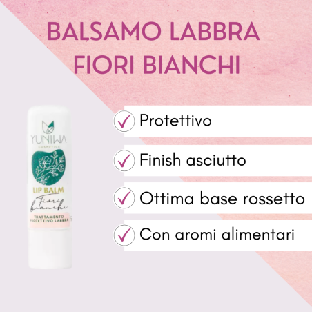 yuniwa cosmetics  Balsamo Labbra Protettivo - Fiori Bianchi  Lipbalm Naturali Yuniwa Cosmetics