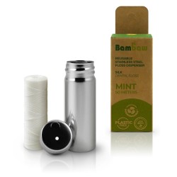 bambaw  Filo Interdentale in Seta con Dispenser in Acciaio  Spazzolini e accessori