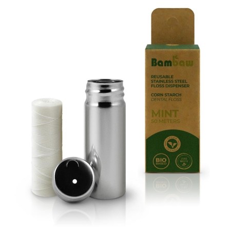 bambaw  Filo Interdentale in Mais con Dispenser in Acciaio  Spazzolini e accessori