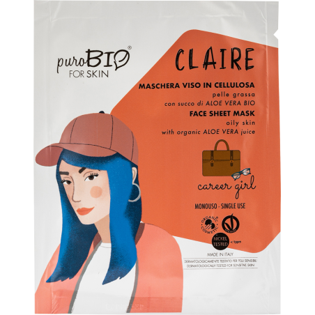 purobio  Maschera Viso in Cellulosa per Pelle Grassa - Carrer Girl  Maschere Viso