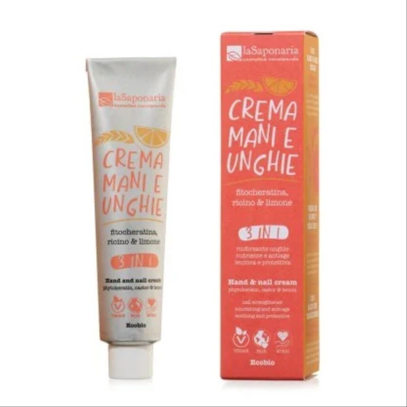la saponaria  Crema Mani ed Unghie 3 in1 Protettiva e Rinforzante con Fitocheratina, Ricino e Limone  Cura Mani e Unghie