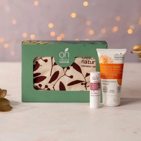 officina naturae  Mini - Kit Proteggimi Patchouli e Mou Toffee per Mani e Labbra  Idee regalo