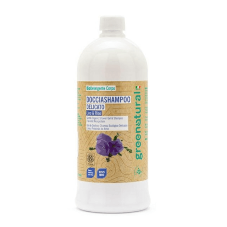 greenatural  Doccia Shampoo Lino e Proteine del Riso 1 LT  Bagnoschiuma Bio
