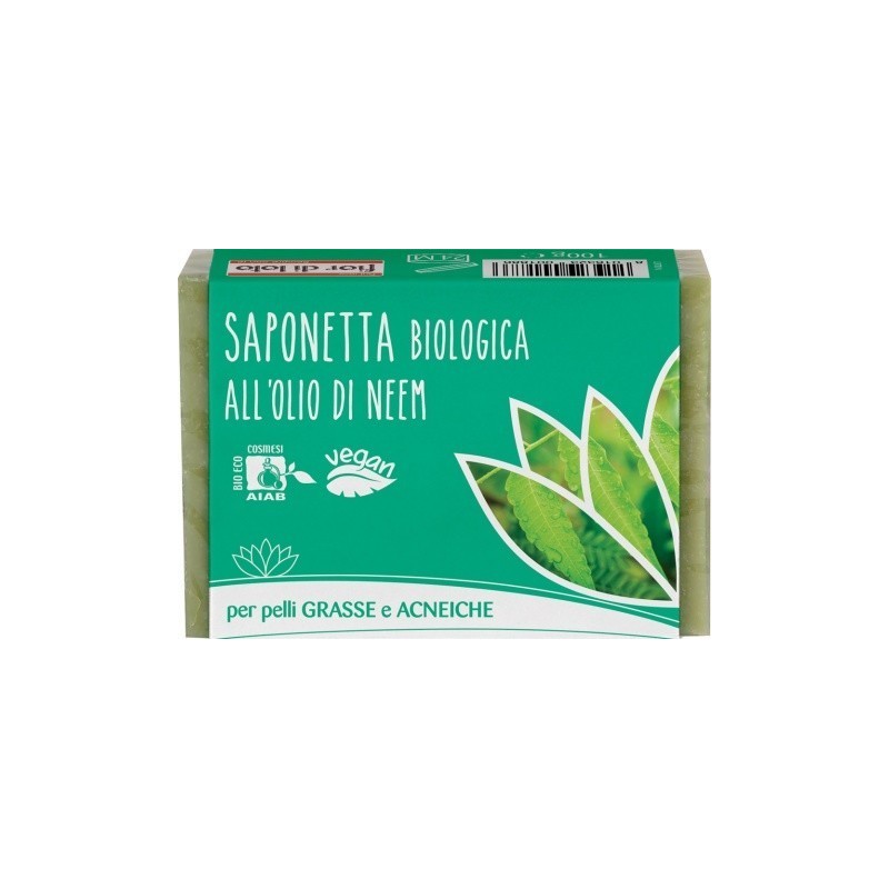 fior di loto  Saponetta all'Olio di Neem per Pelli Grasse ed Acneiche  Saponi