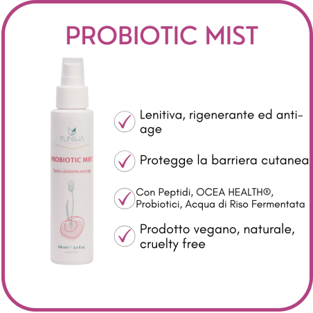 yuniwa cosmetics  Probiotic Mist - Tonico Viso Idratante Antiage - 200 ml  Tonici