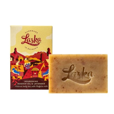 laska by nature  Sapone Nutriente Esfoliante - Rosa Canina e Latte di Bufala  Cosmetici solidi per il corpo
