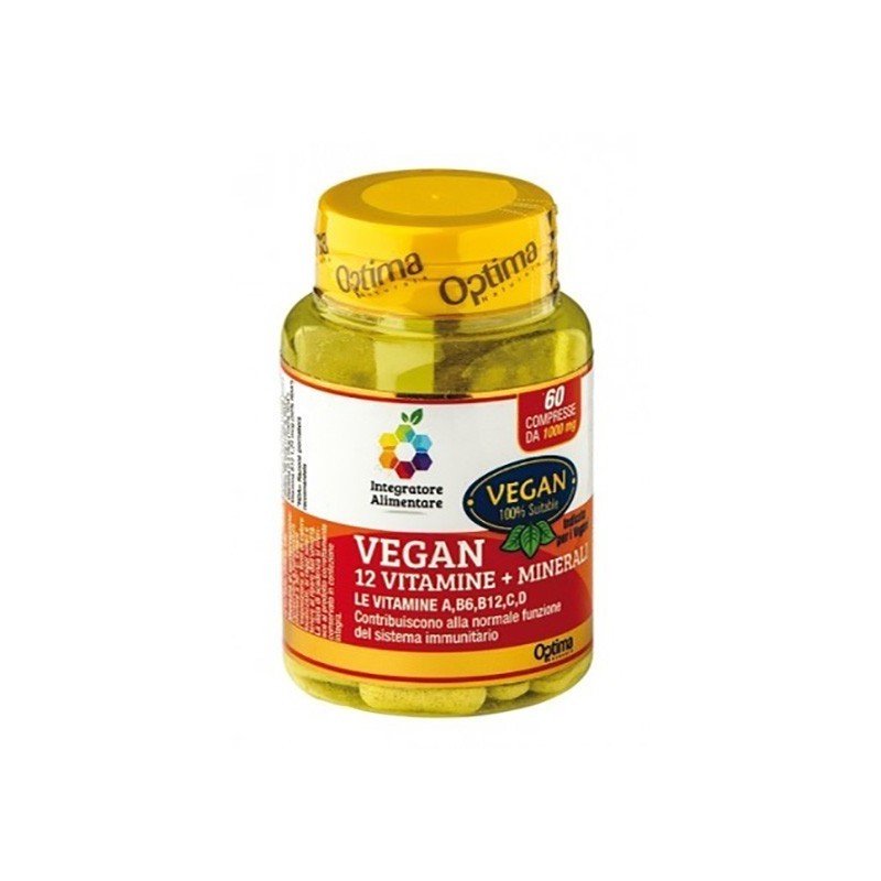 optima naturals  Integratore Alimentare Vegan - 12 Vitamine + 3 Minerali  Integratori alimentari