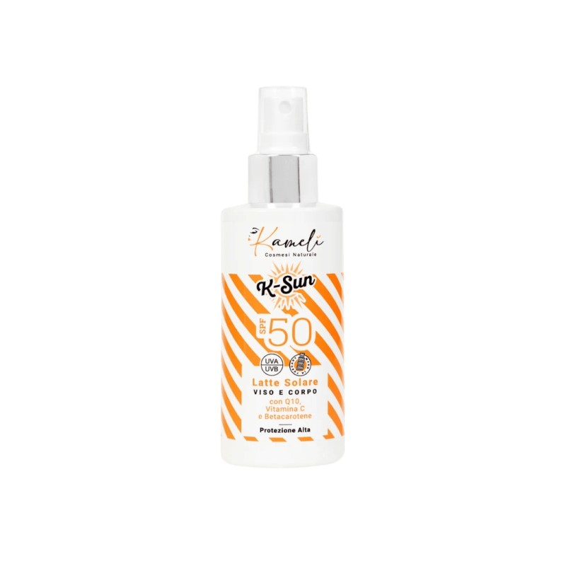 kamelì  Latte solare viso e corpo SPF 50 – Protezione alta con Q10, vitamina C e betacarotene  Protezione solare bio