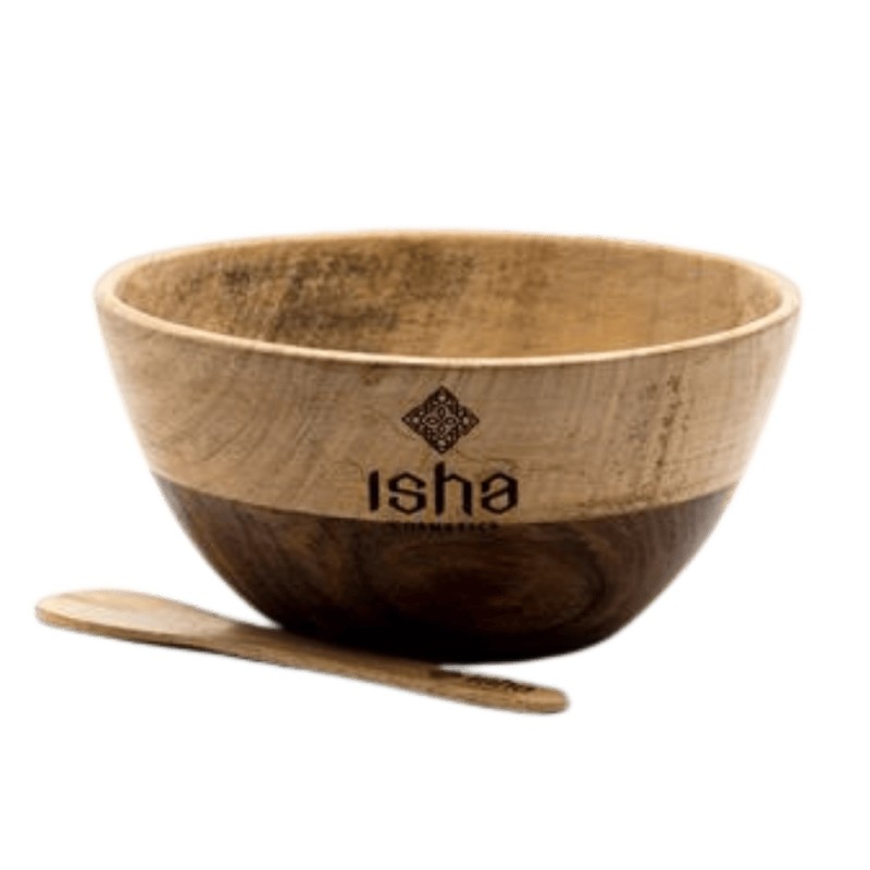 isha  Ciotola in Legno Multi-essenza con Cucchiaio  Henné e tinte vegetali
